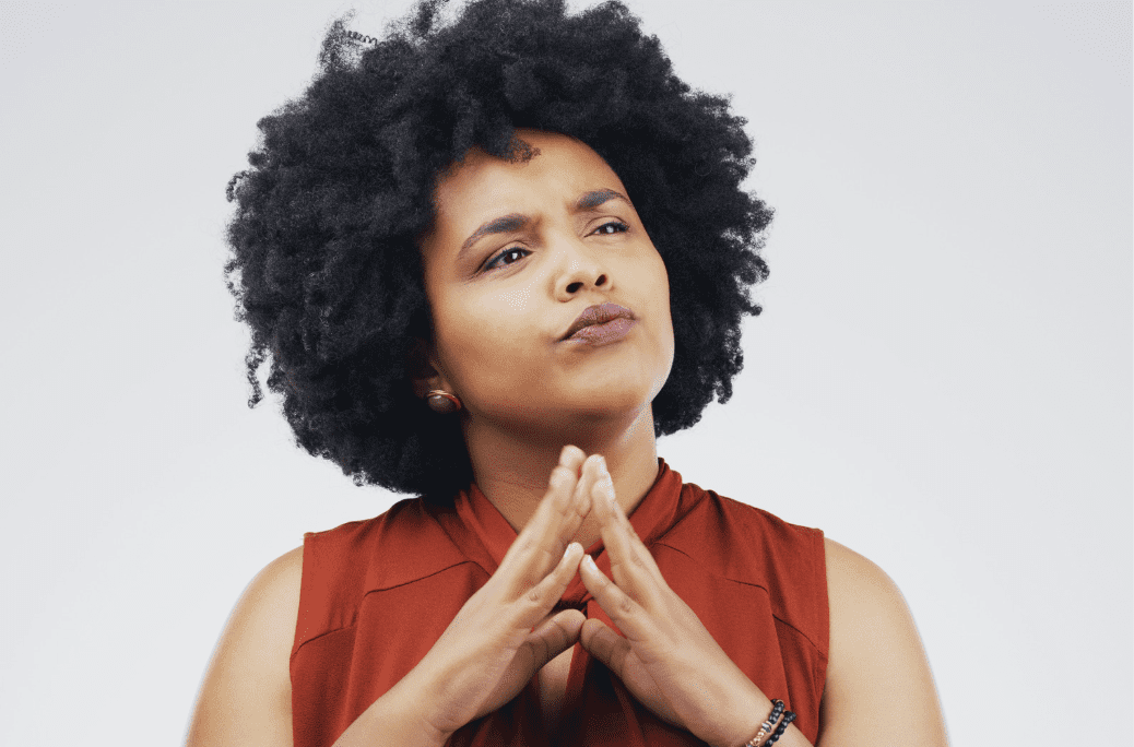 A woman who looks like she's trying to make a decision.